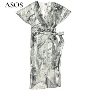 ASOS ELEGANT WATERCOLOR FAUX WRAP DRESS